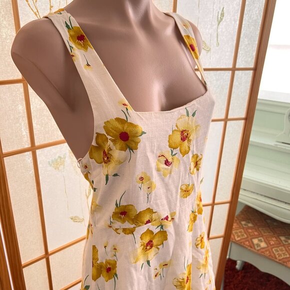 Grace Flower Vintage Linen Blend Summer Dress sz M - Picture 4 of 7